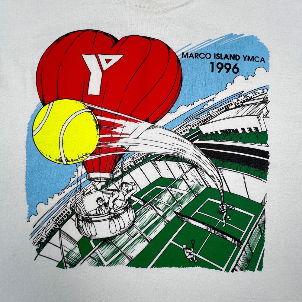 Fruit of the Loom T-Shirt Mens XL White 1996 Marco Island YMCA Tennis VTG 90s